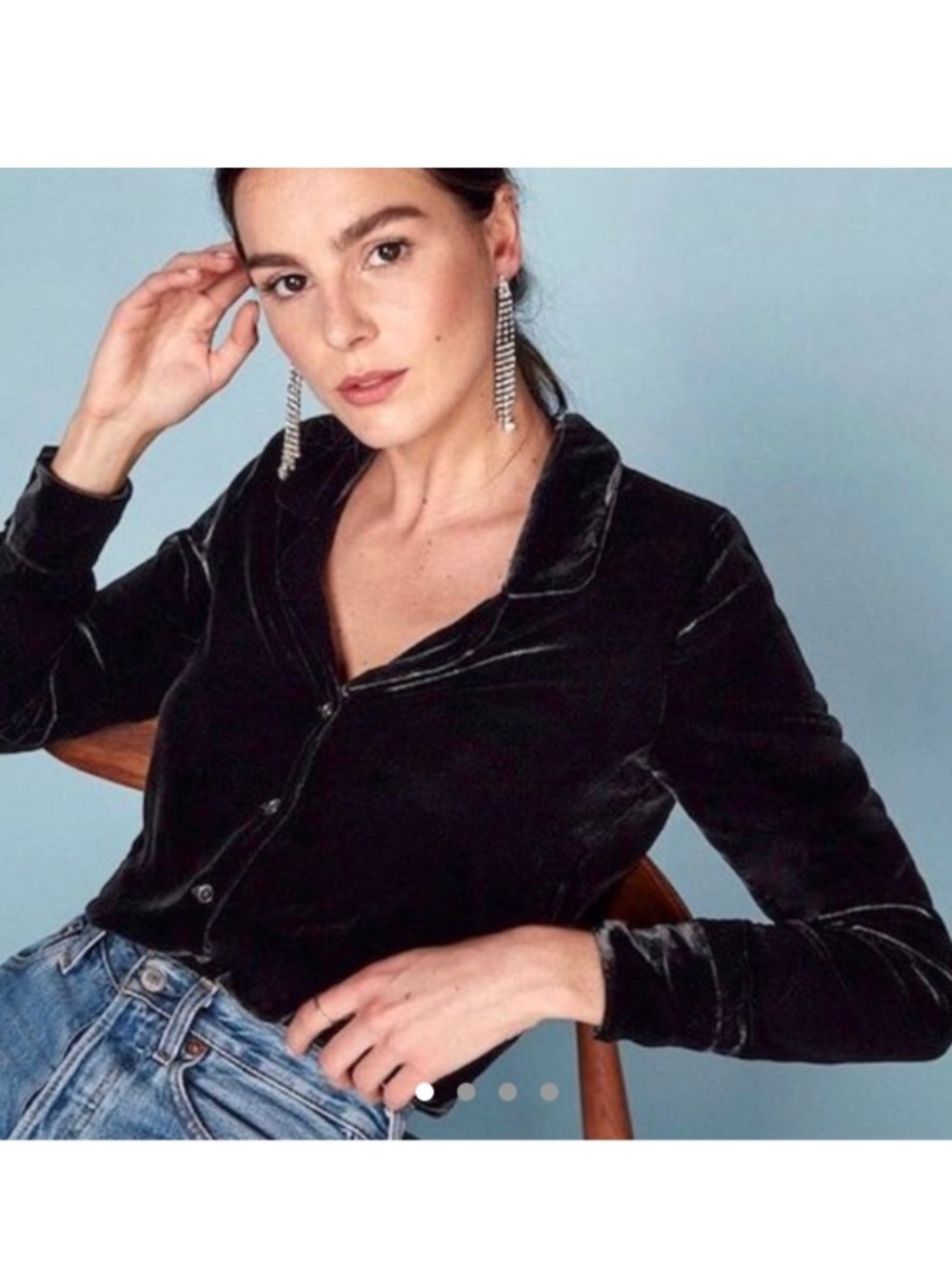 Reformation Farrah Black Velvet Button Down Top - XS - Picture 2 of 9